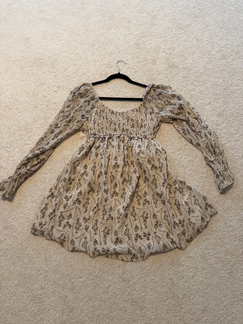 ILLA ILLA Cream and Brown Smocked Floral Peasant Dress